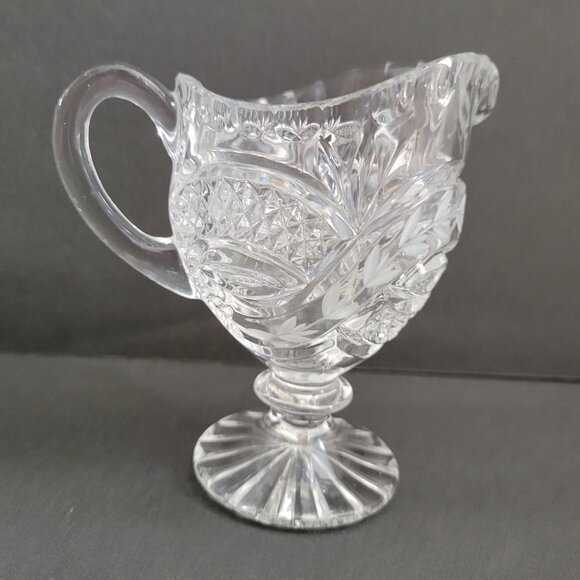 Vintage Crystal Sugar & Creamer Set With Etched Floral Design - Picture 3 of 16